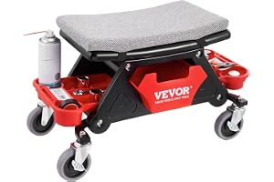 VEVOR Mobil verkstadspall 64×33,5×39 cm Last 136 kg Mekanikerpall på hjul 2 låsbara säten 450×250 mm med verktygsfack för und