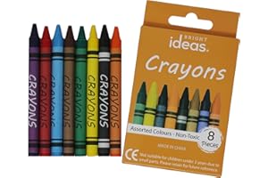 Bright Ideas 8 Pack of Regular Assorted Non Toxic Colour Wax Crayons for Kids Arts and Crafts, Home or School Supplies. BI8380.