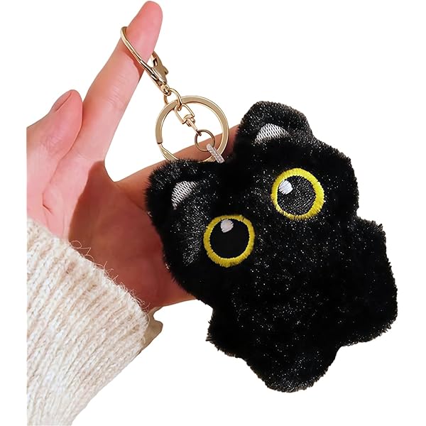 Mikovivi 2pcs Porte-Clés Peluche Chat Noir Couineur, Porte-Clés Chat Noir Kawaii Avec Écharpe Accessoire Animal Moelleux Sac Main Sac Dos Porte-Monnaie Breloques Cadeaux Femmes Amoureuses Chatons