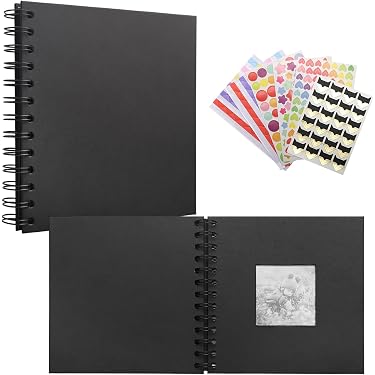 Album Fotografico Grande Personalizzabile 29x21.5 Cm Con Pagine Nere | Kit Scrapbooking Completo Con Adesivi E Penne Colorate