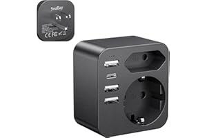 SoulBay Adattatore da Viaggio 6 in 1 Presa Americana con 3 USB e 1 USB-C(3.4A), Universale da Viaggio per USA Canada Messico Tailandia (Tipo B)