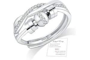 FUNTE® Sterling Silver Anxiety Rings Fidget Rings for Anxiety Women Adjustable Spinner Rings for Girls Cubic Zirconia Stress Relief Ring Gifts(With Gift Card & Box)