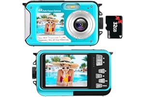 Digitalkamera,YISENCE Unterwasserkamera UHD 4K 48MP wasserdichte Digitalkamera mit Einer 32GB Karte Selfie Dual Screen wasserdichte Digitalkamera zum Schnorcheln