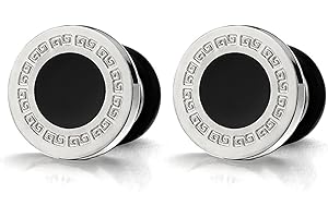 COOLSTEELANDBEYOND Motif clé Grecque Cercle Boucles d'oreilles Homme - avec Émail- Clous d'oreille - Acier - 2 Pièces