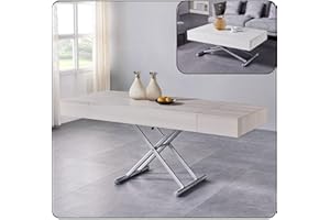 VOLERO',Table Transformable Gain de Place, Modèle Achille Medium, Système de Levage avec Réglage Millimétrique de la Hauteur. (Blanc Ancien)