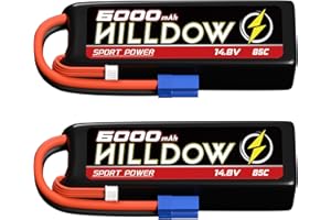 Hilldow Batería 4S Lipo 6000mAh 85C 14.8V RC Batería Softcase con enchufe EC5 para RC Buggy Truggy escala 1/10 RC Truck Crawler Monster RC Car Boat (2 paquetes)