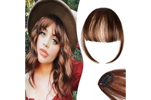 LARFRAECY Clip in Fringe Extension,Front Bangs Extensions Clip,Clip in Fringe 100% Human Hair Clip,Fake Hair Fringe Bangs Clip In Hair,Synthetic Hair One Piece Clip in Air Fringe Bangs (Light brown)