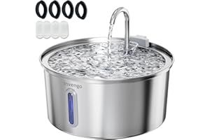 Invengo Cat Water Fountain for Drinking, 3.2L 304 Stainless Steel, Ultra-Quiet Under 30dB, Dual Flow, Easy to Clean, Dog Water Fountain, Cat Fountain, with 4 Replacement Filters, Hygienic Design
