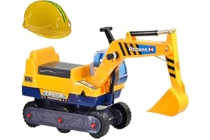 Rexco Childrens Kids Ride on Excavator Digger Indoor and Outdoor Push Along Builders Construction Toy Yellow Car Truck Tractor
