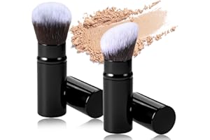 CIATBYYJ Lot de 2 pinceaux de maquillage rétractables Kabuki - Pour fond de teint de voyage - Mini pinceaux de maquillage pour blush, protection solaire, bronzant, polissage, anti-cernes, surligneur
