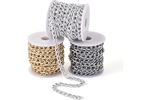 FASHEWELRY FASHEWERLY 49Feet Aluminum Curb Chain 3 Colors Twisted Chunky Link Chains Bulk with Spool for DIY Bag Straps Jewelry Making Chains Necklaces