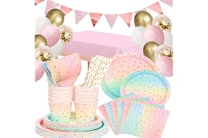 DUGEHO 104 Stück Geburtstag Party Geschirr Ballon,Pappteller Kindergeburtstag Set einschließlich Tischdecke Teller Becher Servietten Strohhalme für Babydusche Geburtstag Hochzeit Party (16 Gäste)