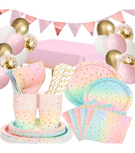 Set Vaisselle Jetable VIPNAJI 176 Pièces - Thème Rose Et Or Pour 25 Invités
