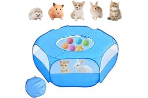 DAILJMON Small Animal Playpen,Waterproof Foldable Small Pet Cage Tent Portable Outdoor Exercise Yard Fence with Top Cover Anti Escape Yard Fence for Kitten/Cat/RabbitsHamster/Guinea Pig/Chinchillas (Blue)