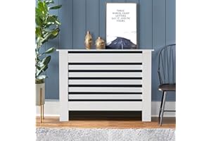 LEMROE Radiator Cover MDF Horizontal Slat Living Room Cabinet White Painted Home Furniture
