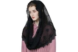 BEAUTELICATE Velo di Pizzo Velo da Sposa Chiesa Cattolica Mantilla Infinito Sciarpa Copricapo per Matrimonio Messa in Latino Nero Avorio V112