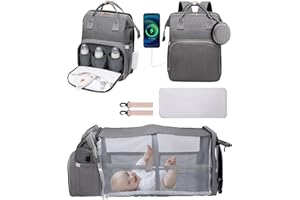 MOXTOYU Baby Changing Bag Backpack, Nappy Changing Bags With Changing Mat, Foldable Mosquito Net, Cot Bed, Large Capacity Baby Diaper Bag with Small Wallet, Baby Bed Backpack for Mom and Dad Camping