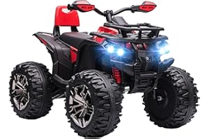 HOMCOM Elektro Quad für Kinder, 12V 10Ah Kinder Quad mit Vorwärts-, Rückwärtsfunktion, 2 Motor, USB-Anschluss, MP3-Musikplayer, Kinderfahrzeug mit Scheinwerfer 3-8 km/h, für 3-5 Jahre, Rot