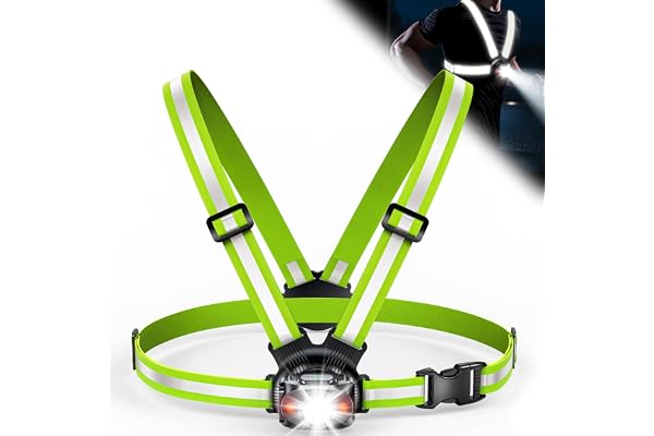 ISEYOU Lampe Running, 500 Lumens Lampe Course a Pied Rechargeable par USB, Réglable à 45°& Étanche IPX4, 6 Modes Lampes Pectorale Running, 360° Gilet Reflechissant pour Jogging Sports Extérieur
