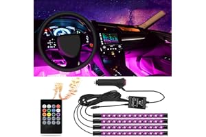 Melofo Car LED Strip Light 4 in1 Waterproof RGB Car Interior Lighting with 72 LEDs 8 Colors, Sound Sensor and Remote Control, Cigarette lighter plug Car ambient lighting, Valentines Gifts for Him Her