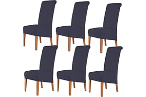 CMAKER High Back Chair Covers Stretch Spandex Fabric Chair Slipcover Seat Cover for Home Washable Removable Parsons Chair Protector Dining Room Kitchen Hotel,Set of 6,Navy