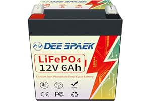 DEESPAEK Akumulatory głębokiej pracy cyklicznej LiFePO4 z 6 Ah 12,8 V, kumulatory litowe głębokiego rozładowania, idealny do łodzi, obozowicz, skuter, alarm domowy, radio, zapasowy UPS, słoneczna i wiatrowa