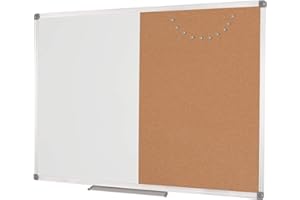 QUEENLINK Magnetic Whiteboard Bulletin Cork Board Combination Set 60 x 90 cm, Combo Dry Erase White Board with Aluminum Frame for Wall