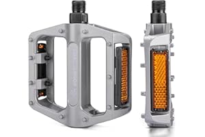 KONG MING CAR Pédales de vélo, Pédales de VTT Antidérapantes en Aluminium avec Réflecteurs, 9/16 Pouces du Stock pédales de Plate Forme de vélo pour BMX,MTB,vélos de Course