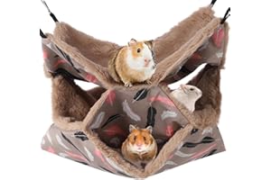 AUXSOUL Rat Hammocks for Cage, 3 Layer Pet Hammock, Soft Hamster Bed, Warm Chinchilla Hanging House, Plush Sugar Glider Cage, Small Animal Beds for Playing Sleeping (Brown)