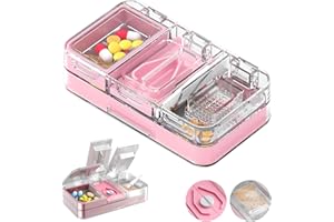 YIROCHAN Pill Cutter Splitter, 3 in 1 Tablet Cutters Pill Crusher Pill Box with Pill Case Storage Compartment, Pill Cutter Splitter with Dispenser Cut Pills in 1/2 or 1/4 for Kids Elderly and Pet (Pink)