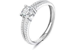 JeweBella Bague Femme en Argent 925 Réglable Bague Argent Femme Bague Zircone Cubique Brillant Bague Fiançailles Femme Bague Promise pour Mariage Alliance Bijoux Femme