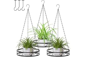 Bomclap Lot de 3 pots de fleurs suspendus en métal - Pour l'intérieur - Avec crochet de plafond et chaîne de suspension - Noir