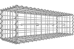 SONGMICS Gabion Basket, Metal Gabion Cage with 5 x 10 cm Mesh for Stones, Galvanised, Garden Decor Wall Partition, 100 x 30 x 30 cm, Silver GGB133