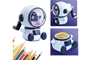 SYKEROUT Temperamatite, temperamatite manuale, temperamatite con manovella, temperamatite con contenitore per bambini, per ufficio aula e casa astronauta (regolabile in tre marce)..