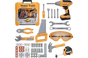 Hyrenee Tool Playset 37 Attrezzi da Lavoro Giocattolo per Bambini, con Trapano, Imitazione, Gioco educativo di Compleanno, Regalo di Natale per Bambini, 3-8 Anni
