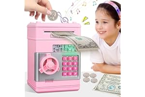 LULULIA Piggy Bank Toys - Money Box Gifts for 4-10 Girls/Boys/Kids Birthday Gifts Pink and Black Saving Box