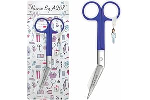 Nurse By Aqos | Tijeras Enfermeria Pico de Pato - Ideal Para Enfermera En Apuros y TCAE | Tijeras de Vendaje Punta De Roma - Acero Inoxidable Pulido - Llavero Distintivo. (Morado)
