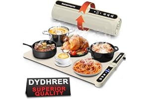 DYDHRER Food Warming Mat - Fast Heating Silicone Electric Warming Tray with 9 Level Temperature(248°F Max),1-6 Hours Timer & Child Lock,Raised Feet Protects Table,Portable Food Warmer (Beige)