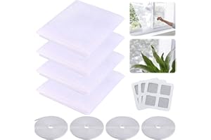 XLZJYIJ Fliegengitter Fenster, 4 Stück 130x150cm Insektenschutz Fenster mit 4 Rollen Selbstklebeband und 3 Stück Moskitonetz für Fenster Reparatur, Zuschneidbar auf Fenstergrößen bis 130x150cm