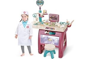FEGALOP Doctor Kit for Kids 25 Accessories Pretend Medical Station Set with Lights,Thermometer, Stethoscope and Doctor Costume Role Play Medical Activity Center Educational Toys for Toddlers Boys Girls