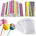 Yoosso 300 Stück Cake Pop Stiele Set, 100 Süßigkeiten Tüten 100 Lollipop Sticks mit 100 Twist Ties für Süßigkeiten Gebäcke Ke