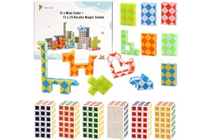 TAOLELE 24 Pièces Cadeau Anniversaire Enfants invites, 12 Pièces Mini Cubes Magiques et 12 Pièces 24 Blocs Mini Serpent Magique-Magic Snakes Magiques Jouets Donnent des Cadeaux d'anniversaire pour Enfant