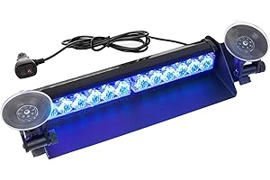 ‎ROUTEKING ROUTEKING 35,6cm LED Blaulicht Warnleuchte Frontblitzer - 12 LED 9 Blinkmodi Blitzleuchte, 2 Saugnäpfe Hohe Intensität 12V-24V Blinkende Windschutzscheibe Lampe Stroboskopstange für Auto LKW (Blau)