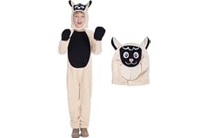 IKALI Kids Sheep Costume, 2 Pcs Lamb Jumpsuit Hood Fancy Dress Up Animal Outfit for Girls Boys Christmas Nativity 4-12 Years