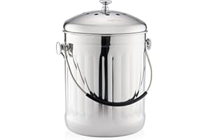 RED FACTOR Premium Seau Compost Inodore en Acier Inoxydable pour Cuisine - Poubelle Compost Cuisine - Comprend Filtres à Charbon de Rechange (INOX Brillant, 5 litres)