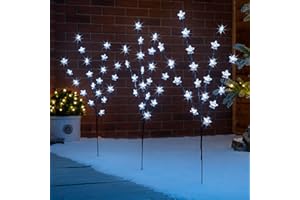 Christow Star Branch Path Lights, Outdoor Christmas Stake Pathway Decorations, White LED, Battery Operated with Timer (Set of 3 x 84cm)