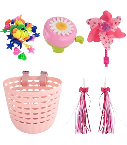 Cestino Bicicletta Bambina, Aolkee Cestino per bici anteriore, cestino per bici in vimini fatto a mano con cinghie per manubrio, cestini per ciclismo vintage, rosa