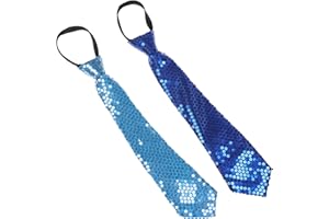NiceYnn 2pcs Sequined Zipper Ties for Men, Glitter Sparkly Paillette Adjustable Pre-Tied Zip Necktie, Shinning Sequins Dance Party Magic Show Stage Performance Costume Tie