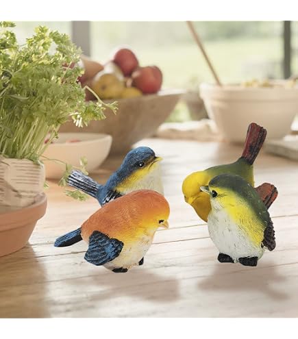 SPORTARC Miniatur-Gartendekoration – 4x Vögel Aus Kunstharz, Ca. 3 Cm, Für Feengarten, Blumentopf & Deko