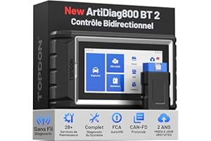 TOPDON ArtiDiag800 BT 2, Bluetooth Outil de Diagnostic Tous systèmes, 28+ Fonctions de Maintenance, accès à la passerelle FCA et protocole Can-FD, Test Actif, 2 Ans de Mises à Jour Gratuites